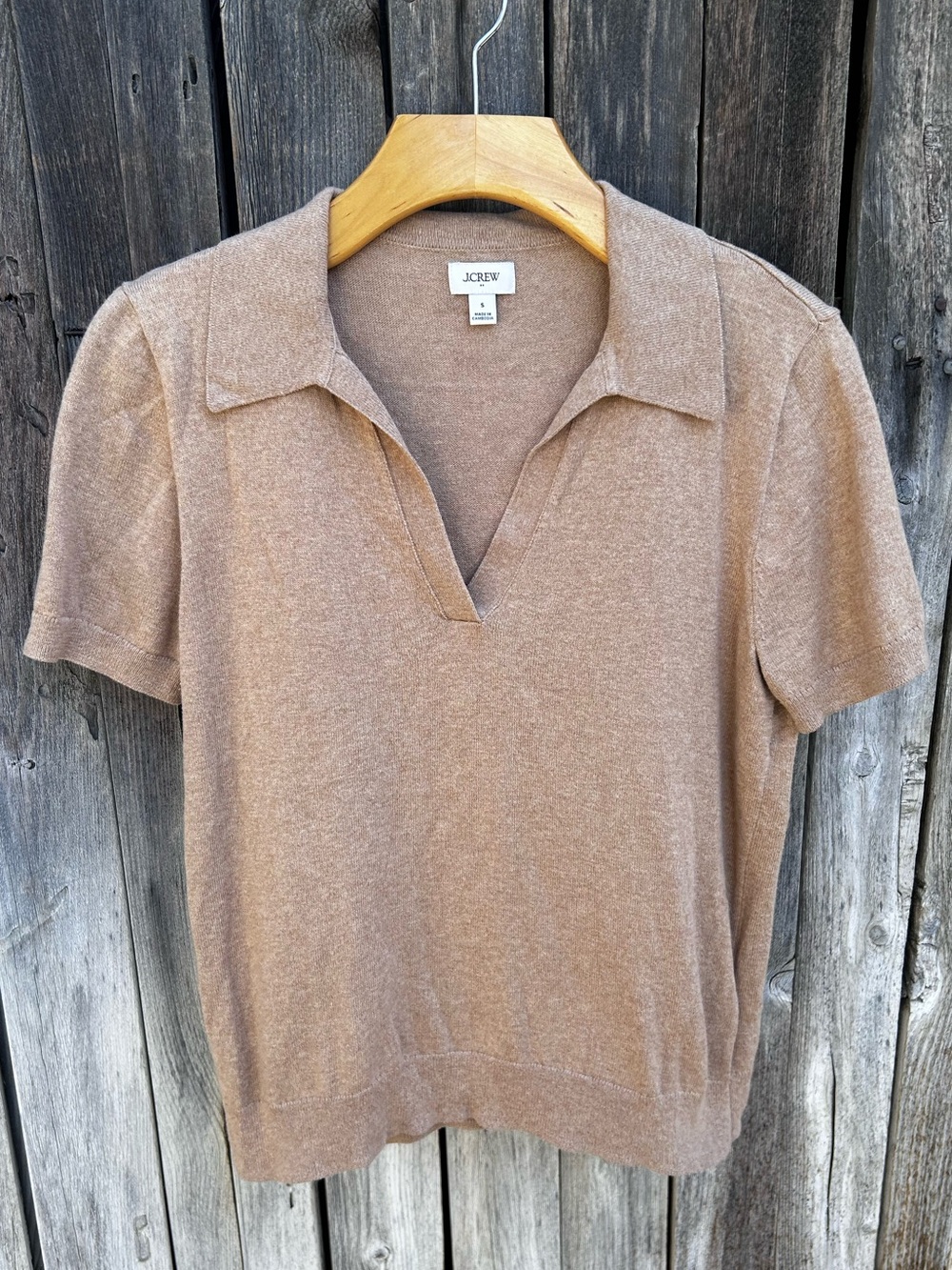 J. Crew Short Sleeve Sweater Polo Cotton Cashmere Blend Camel S